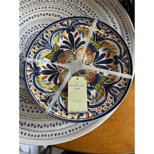Set 4 Melamine 9” Salad Plates Artisan De Luxe Blue Orange Spanish Medallion NEW